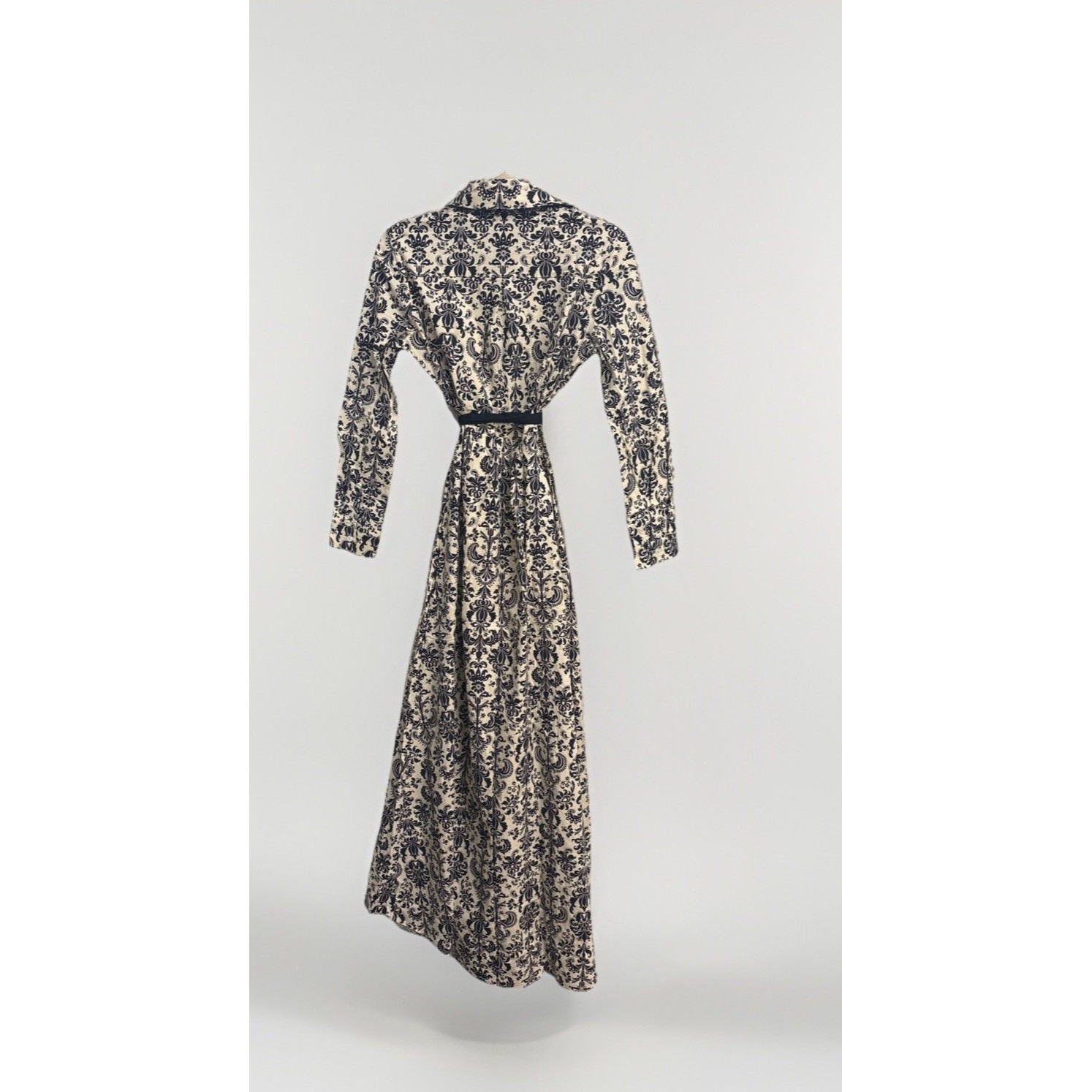 Nwt Trish Scully Constance Maxi Dress Navy Damask Size 0 Rhinestone Long Sleeve — image 2 of 8